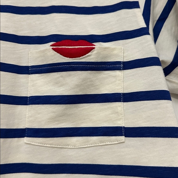 J. Crew Cream and Navy Striped Tee with Red Lip Accent - Picture 3 of 7